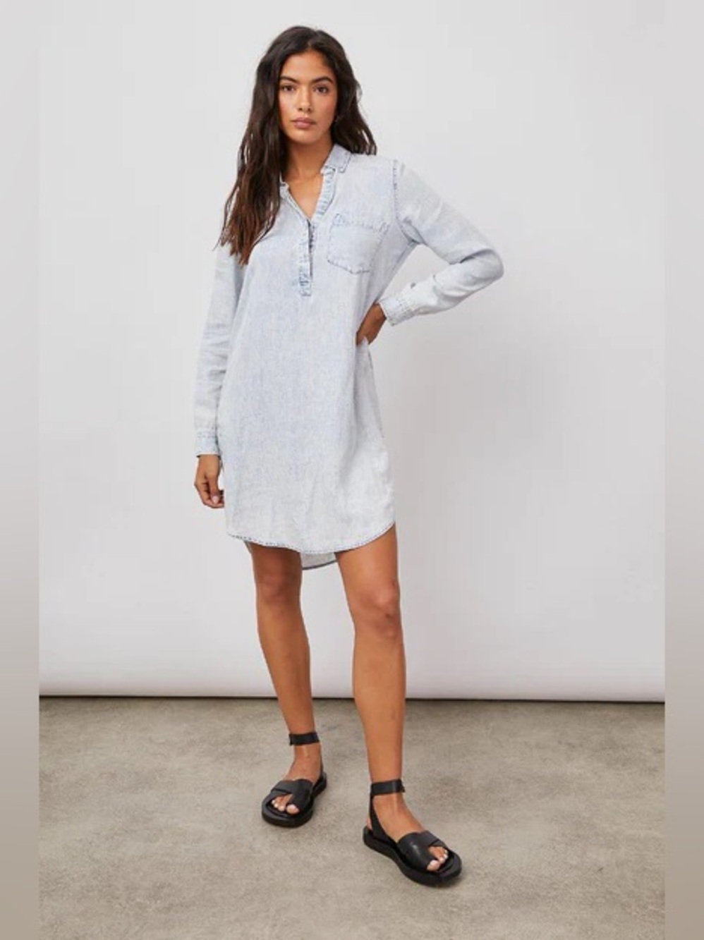 Rails Elva Chambray Shirt Dress Light Wash Denim Tunic Pocket Casual Extra Small